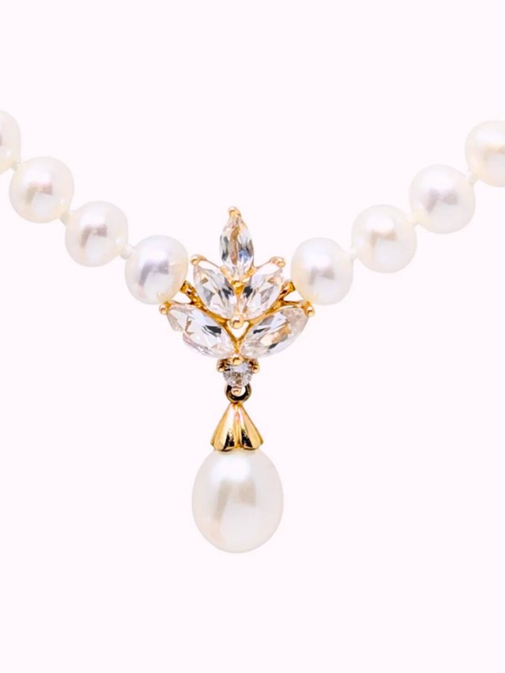 Alwand Vahan 10K Gold Marquise Cut Sapphire Pearl Necklace